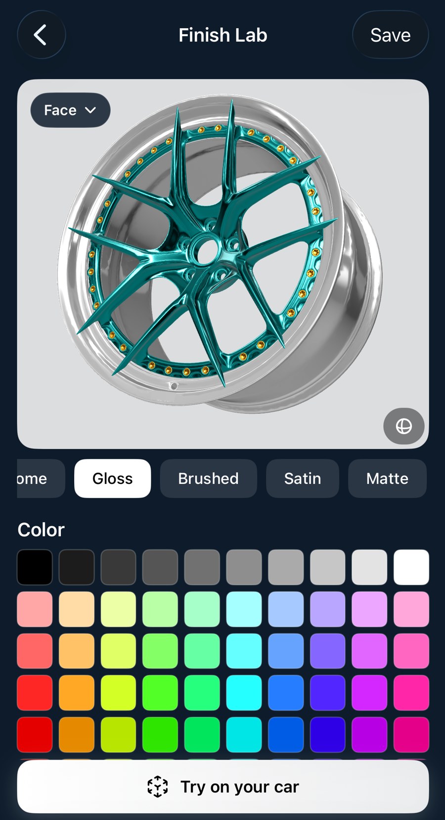 The Swappd Finish Lab, with finish and colour options for a wheel